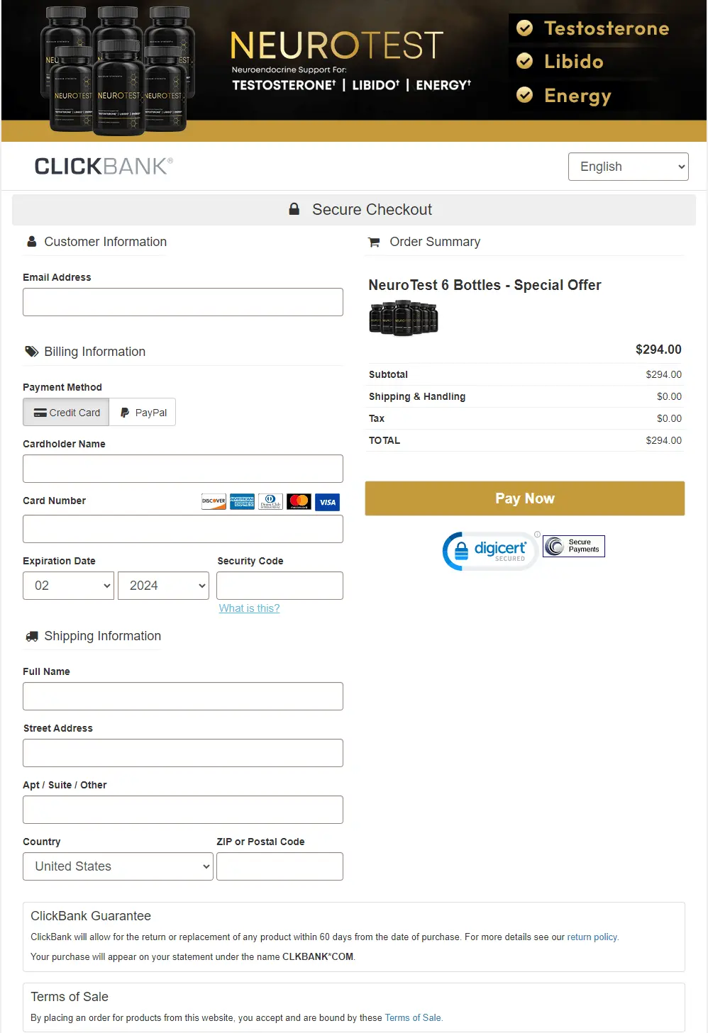 neurotest order page